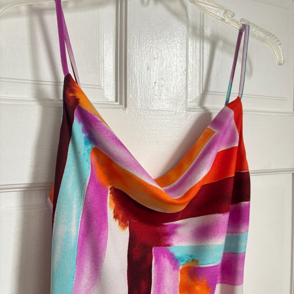 Veronica M Dress Colorful Midi Pink White Red Tropical Graphic Print Vacation XS - Picture 2 of 9
